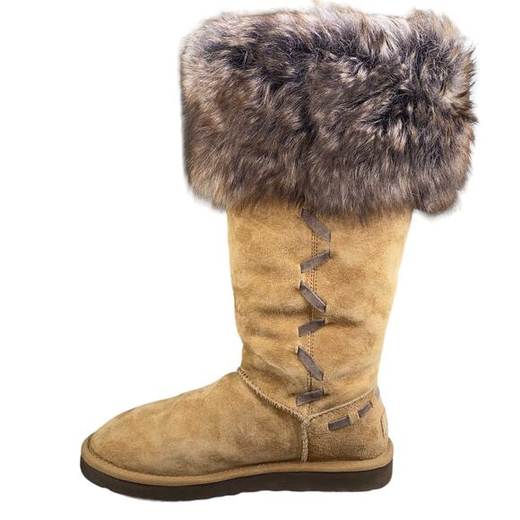UGG Women's Rosana Chestnut Suede Fur Cuffed Wionter Boot Size US 8 - Picture 2 of 9